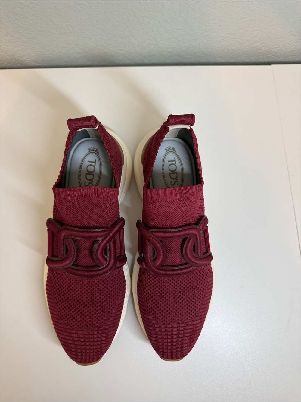 Tod's Women’s Wine Red Knit Slip-On Sneakers